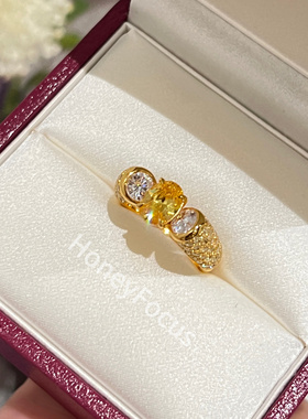 HONEY FOCUS双子星戒指 金色复古轻奢女士主石戒指925银合成锆石