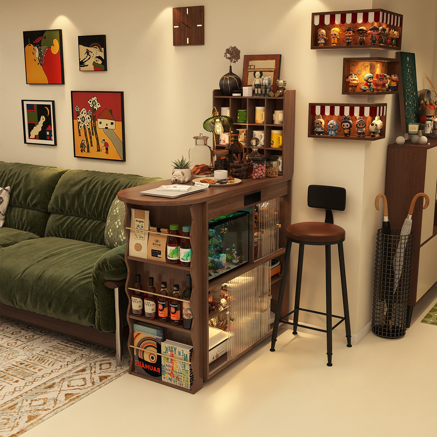 吧台桌子岛台中古风复古家用可伸缩客厅实木沙发边柜小户型隔断柜