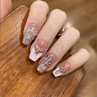 爱丽丝粉纯欲25年新款 纯手工甲片贴可拆卸美甲穿戴甲 猫眼甜妹短款