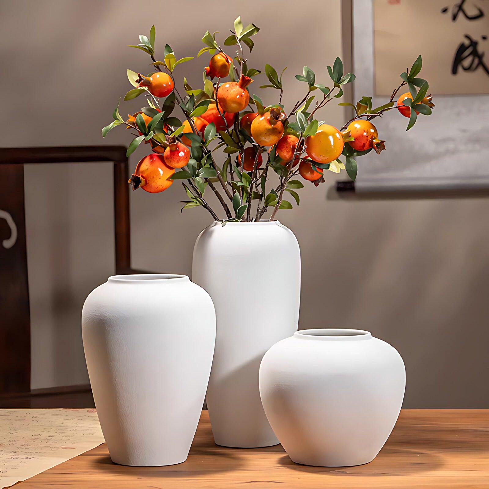 景德镇侘寂风陶瓷花瓶白色轻奢高级感复古粗陶罐客厅插花摆件花器