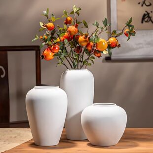 景德镇侘寂风陶瓷花瓶白色轻奢高级感复古粗陶罐客厅插花摆件花器