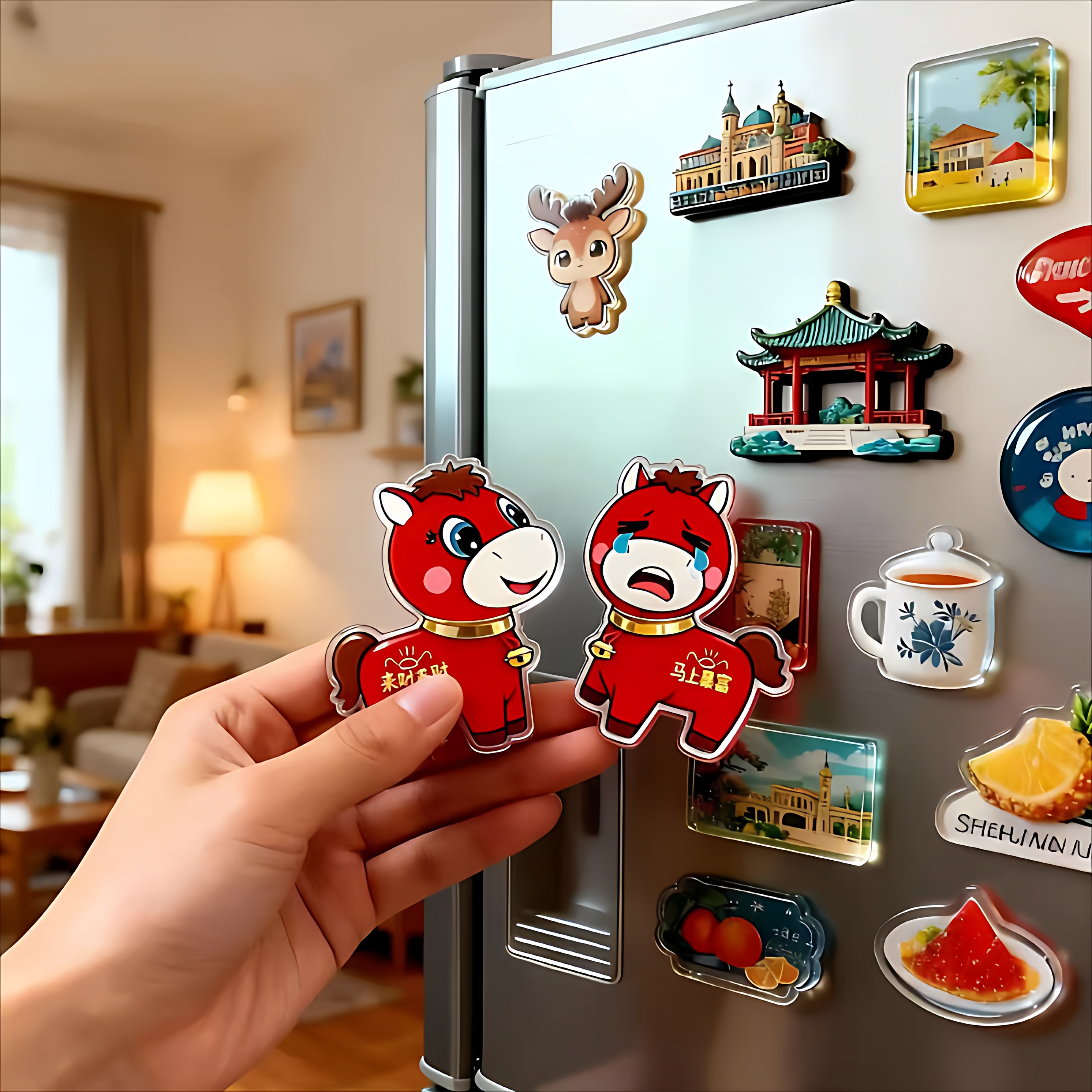 【马年吉祥物】2026新款哭哭马冰箱贴磁吸创意新年装饰财神爷摆件