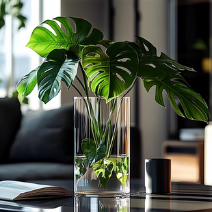 亚克力花瓶防摔摆件客厅插花透明水培直筒龟背竹富贵竹雪柳落地大