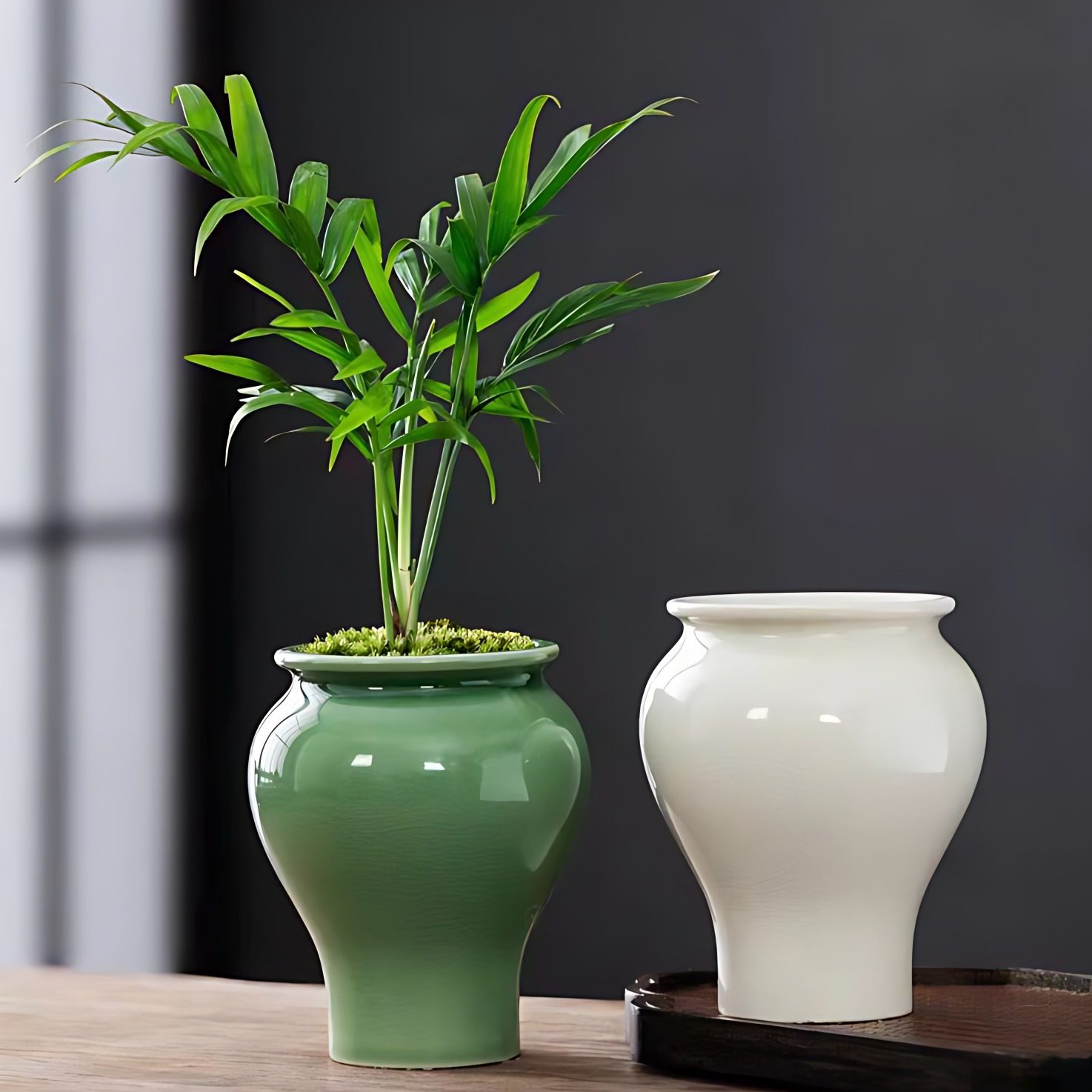 冰裂绿陶瓷花瓶高级感陶罐插花器