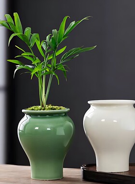 冰裂绿陶瓷花瓶高级感陶罐插花器