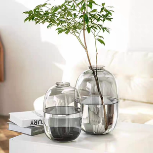 雪柳专用喜悦花瓶摆件高级感水培龟背竹马醉木大肚玻璃插花器加厚