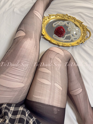 Double Sexy大码女性黑色性感约会道具手撕袜一次性连裤袜