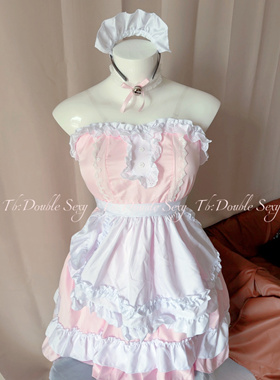 Double Sexy大码甜心桃桃纯欲风性感女仆装cosplay粉色制服连衣裙