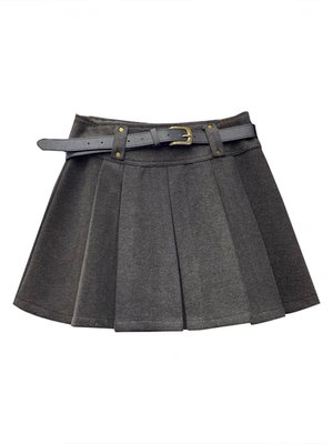 灰色加厚百褶短裙2025秋冬新款小个子防走光配腰带毛呢半身裙子女