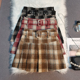 红色纹格子毛呢短裙女秋冬季 高腰带复古a字百褶裙加厚半身裙 新款