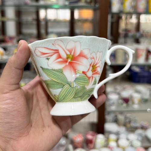 sixth kiln第六窑欧式骨瓷粉色花朵咖啡杯碟套装特价清仓包邮