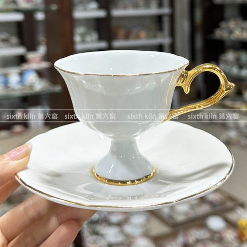 ins纯白简约高档拿铁杯咖啡厅骨瓷小蛮腰意式浓缩咖啡杯碟套装