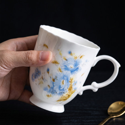 sixth kiln正品骨瓷马克杯带盖大容量陶瓷水杯子高档情侣水杯送礼