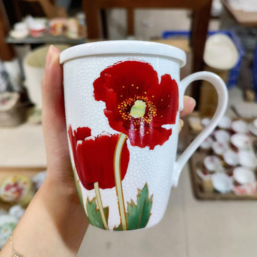 sixth kiln虞美人马克杯骨瓷水杯高档情侣水杯茶杯包邮正品送礼