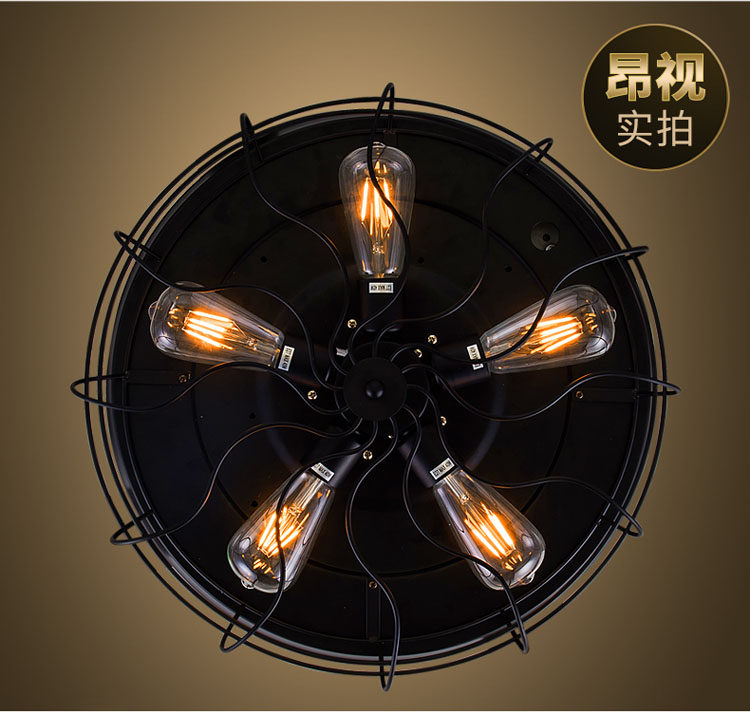 新款酒吧咖啡厅隐形扇吊扇灯美式复古灯泡网吧电风扇灯饭厅工业风