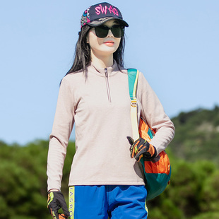 秋冬德绒卫衣女户外运动抓绒外套上衣加绒加厚立领套头登山打底衫