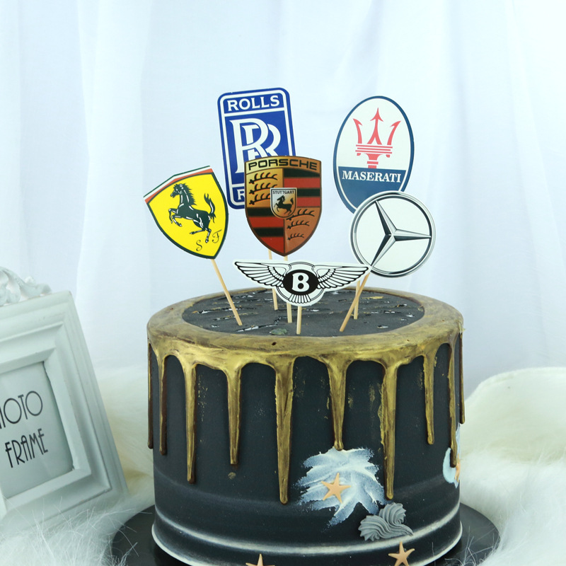汽车标志插牌蛋糕装饰插件宝宝跑车车标生日男孩赛车生日派对装饰