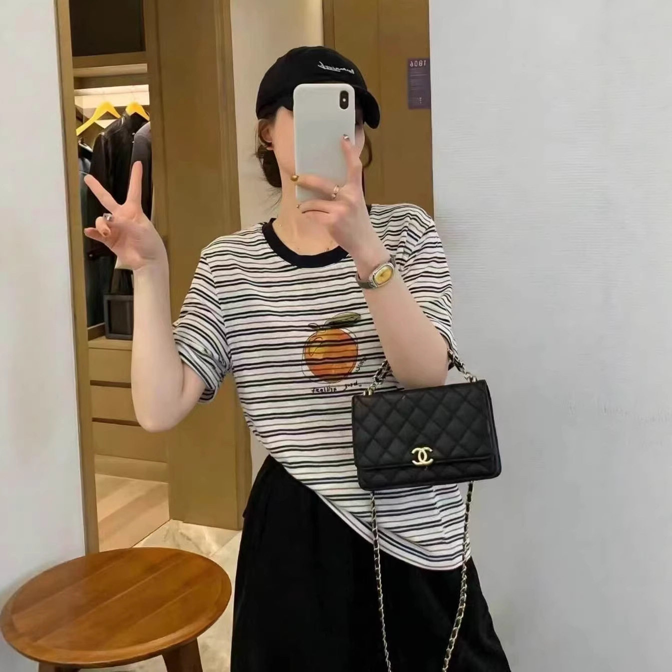 撞色条纹印花T恤女设计感小众高级感2026年夏季轻奢高级感短袖潮