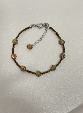 原创设计捷克琉璃珠手链小众设计感中式琥珀手饰复古新款女