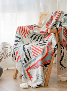 波西米亚北欧风针织毯沙发毯双人盖毯披肩办公室午休毯民宿床尾巾