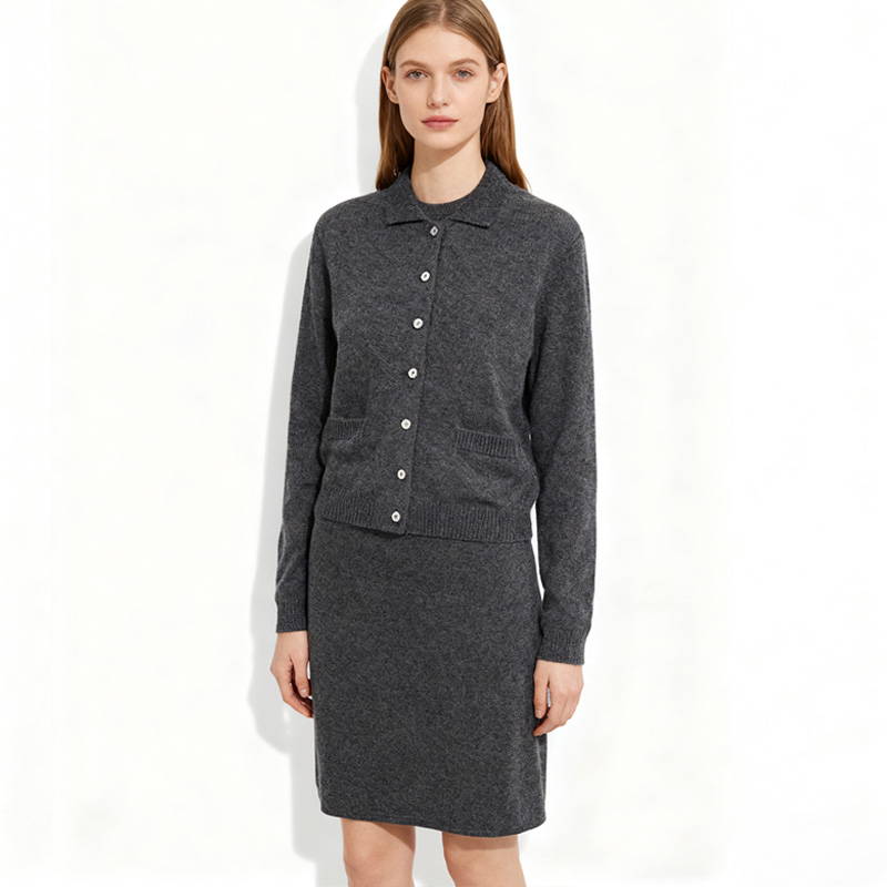 25秋冬新款miu系知识分子风翻领羊驼羊毛针织小开衫+轻鱼尾半裙女