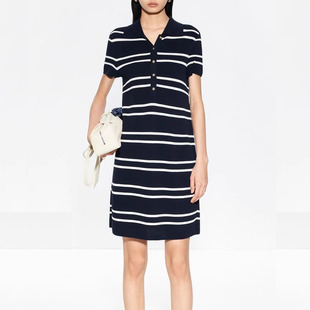 显瘦长裙 设计感轻薄撞色条纹航海系针织连衣裙修身 现货C 系列新款