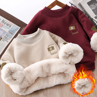 男童加绒加厚卫衣中大童潮款特厚保暖上衣学生版冬装男孩套头外套