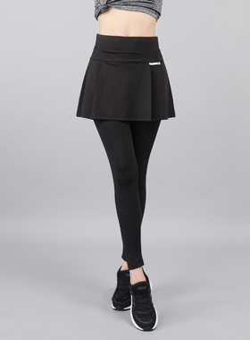 女士短裙秋冬打底裤一体显瘦半身裙a字裙黑色网球羽毛球运动外穿