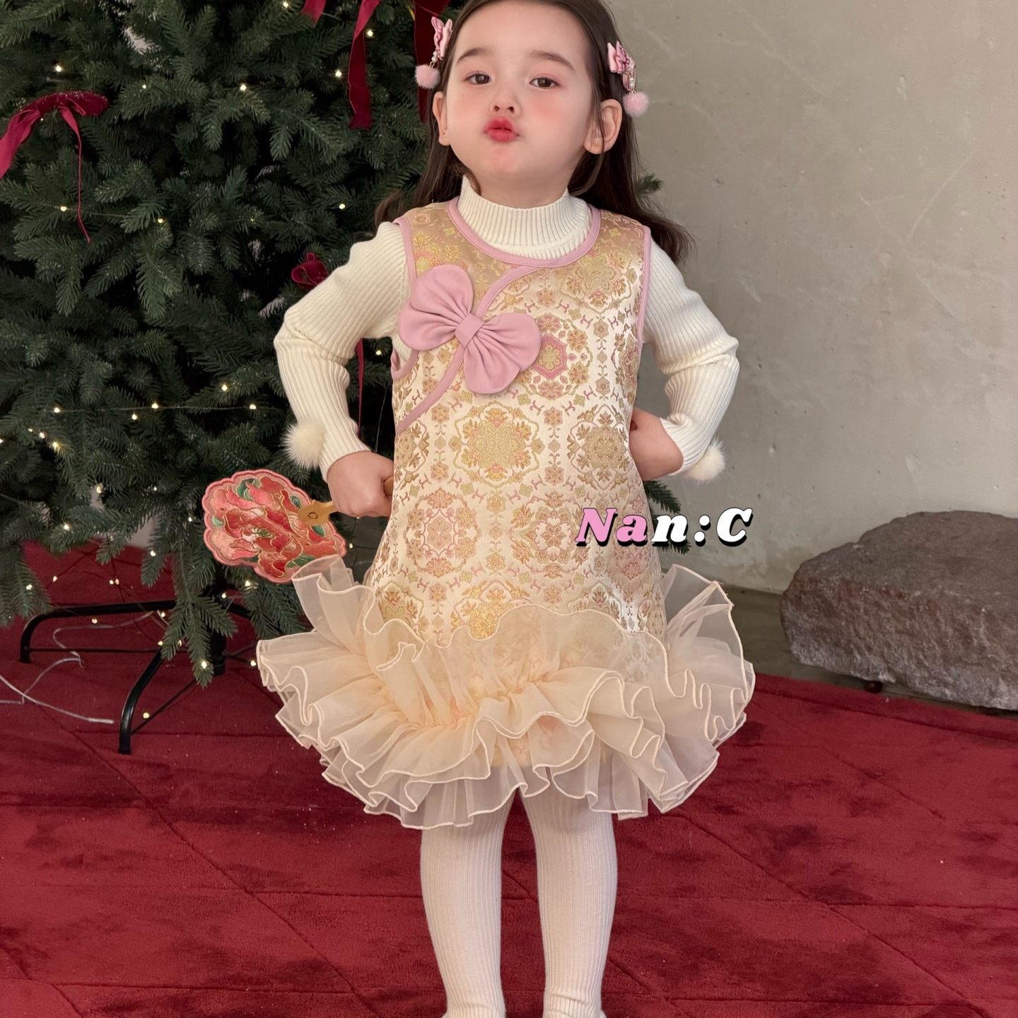 女童优雅蝴蝶结连衣裙秋冬蓬蓬纱公主蛋糕裙过年C位,童装/婴儿装/亲子装,连衣裙,淘宝优惠券,粉丝福利购,淘宝优惠卷