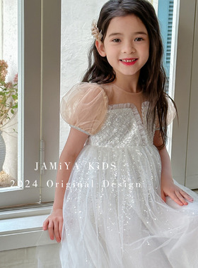 女童优雅礼服裙可爱连衣裙jamiya闪亮公主裙多层柔软网纱裙