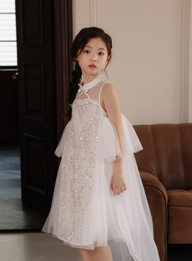 LittleWish仙女公主裙纯色女童洋气礼服裙儿童摄影裙宴会生日裙