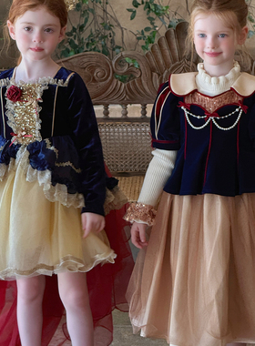 2025秋冬新款女童丝绒宫廷风在逃公主礼服裙生日派对演出蓬蓬裙