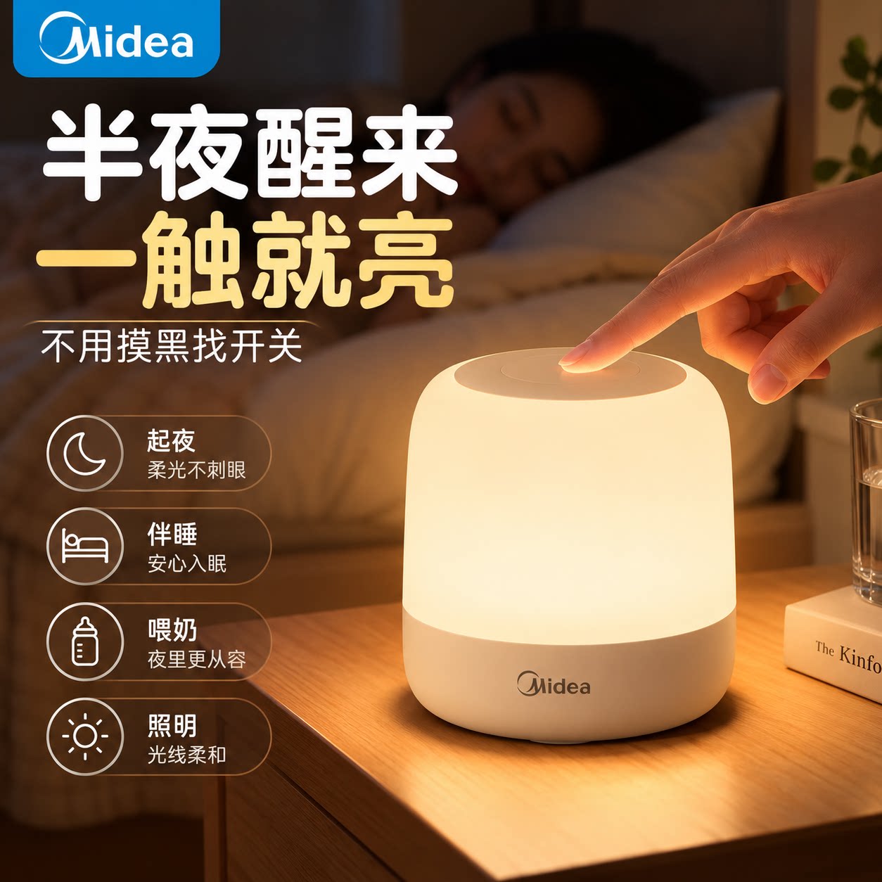 美的小夜灯婴儿喂奶专用拍拍灯充电床头卧室睡眠月子起夜母婴台灯