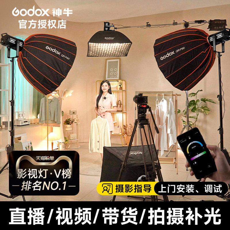 Godox神牛LE200Bi/LE300Bi直播补光灯拍摄专用拍照摄影棚灯主播带货球形深抛背景灯LED柔光视频打光常亮灯