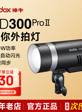 【现货速发】Godox神牛AD300ProII二代外拍闪光灯TTL高速同步300W户外单反相机摄影专用锂电便携补光灯口袋灯