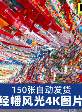 高清4K五彩经幡彩旗风马旗大草原西藏民族藏地风俗JPG图片素材