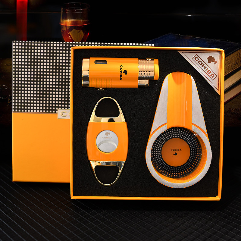 三件套雪茄剪雪茄打火机雪茄烟灰缸礼盒套装多功能雪茄烟具礼盒装