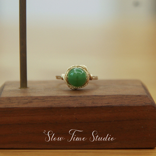 特价天然碧玉和田玉戒指玉石14k包金麻花绕线指环原创手工不褪色