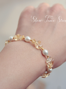 天然黄水晶淡水珍珠手链手串女款轻奢复古原创小众手饰设计首饰品