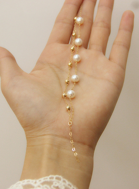 天然淡水珍珠手链强光14k包金