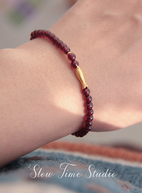 天然石榴石小鱼手串手链新年红S925纯银镀金原创设计手工