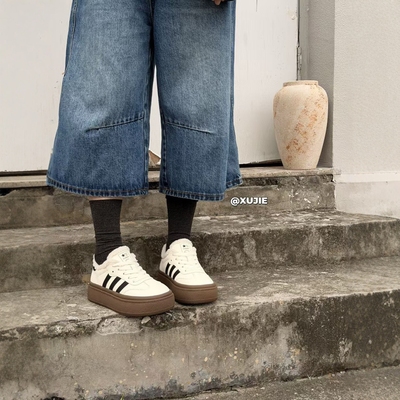 女士厚底松糕鞋加绒运动德训鞋女