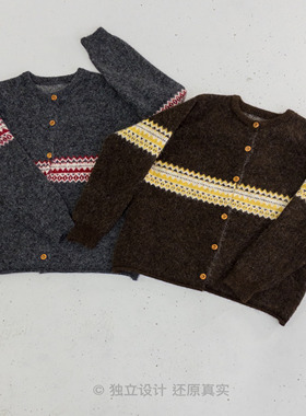 围巾一体.1202.10点上新~慵懒风复古提花加厚开衫毛衣OUTFIT