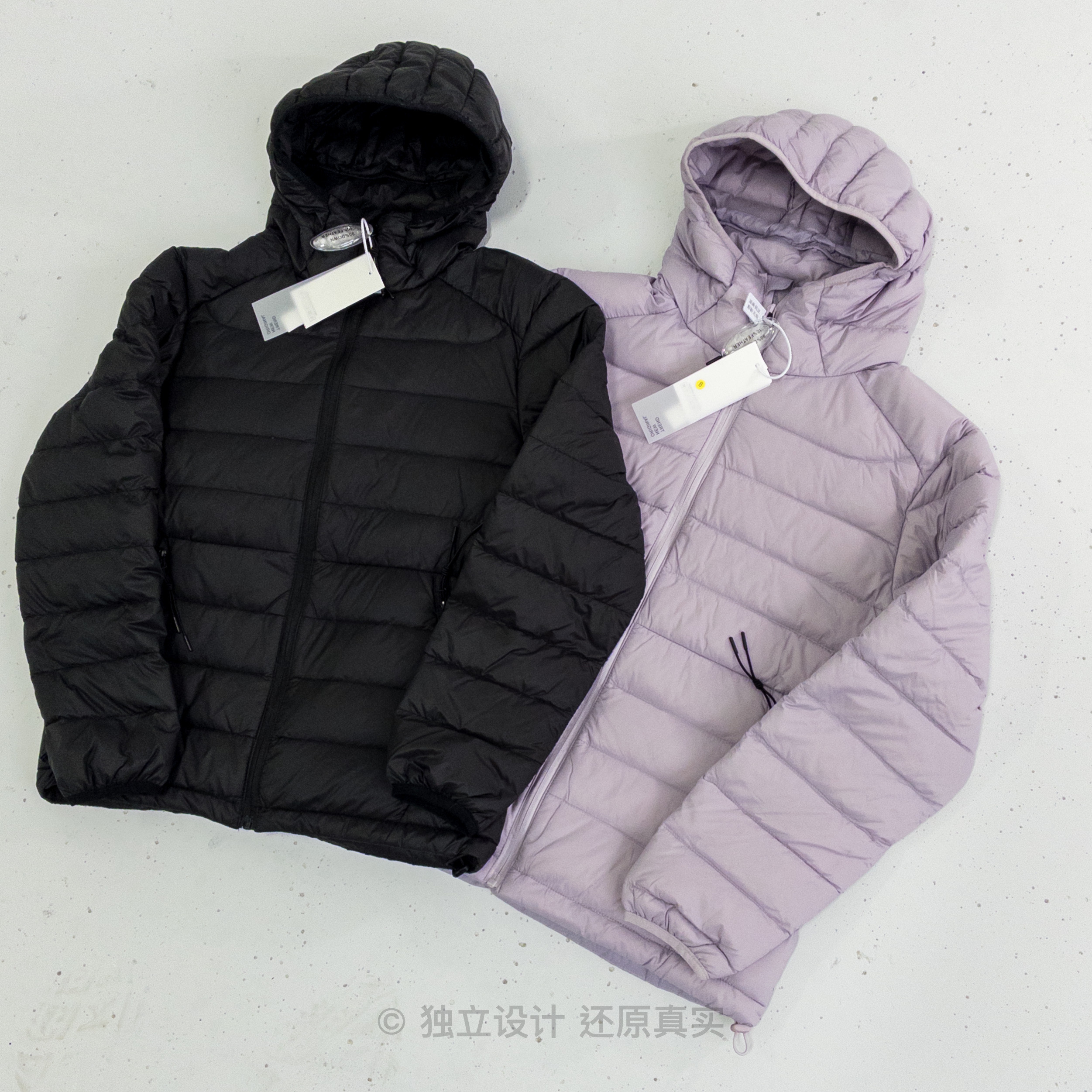 粉紫排骨羽绒服短款轻薄连帽保暖