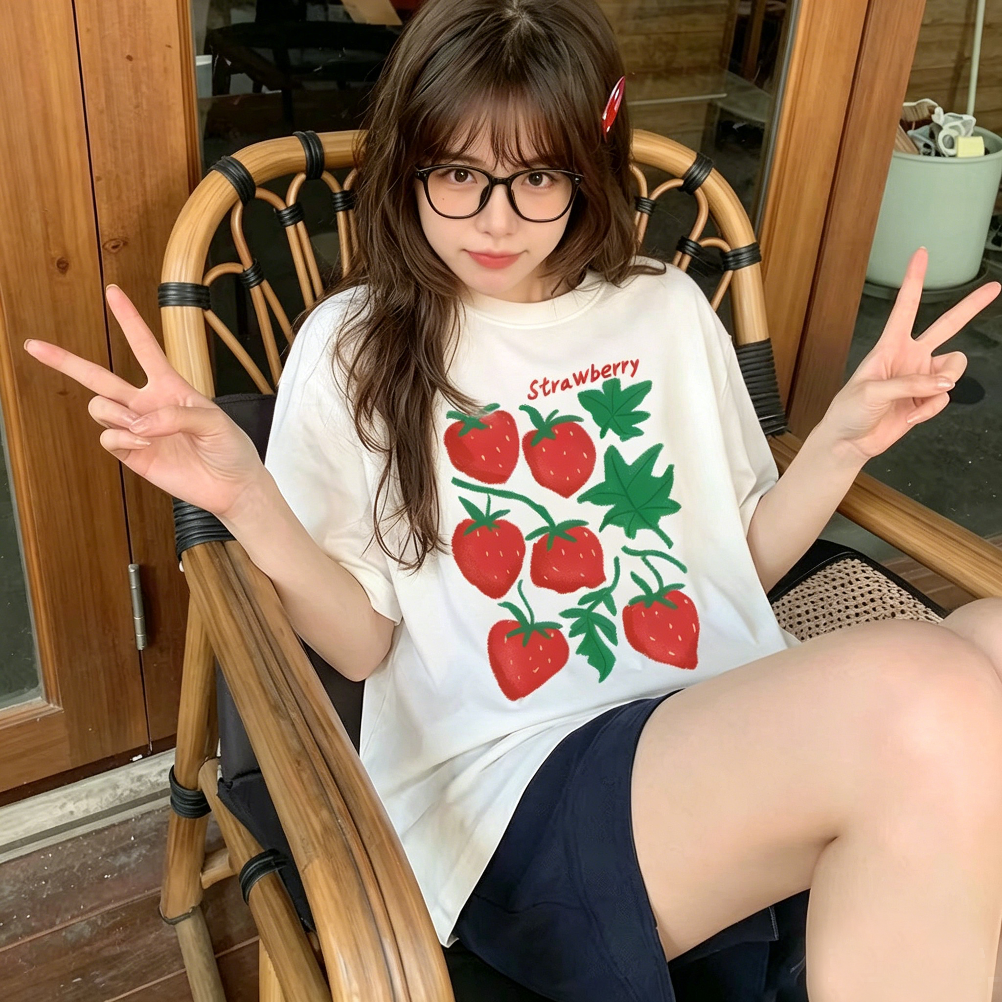 宝藏cang绿叶草莓短袖T恤女2026夏季230g纯棉体恤半袖上衣服ins潮