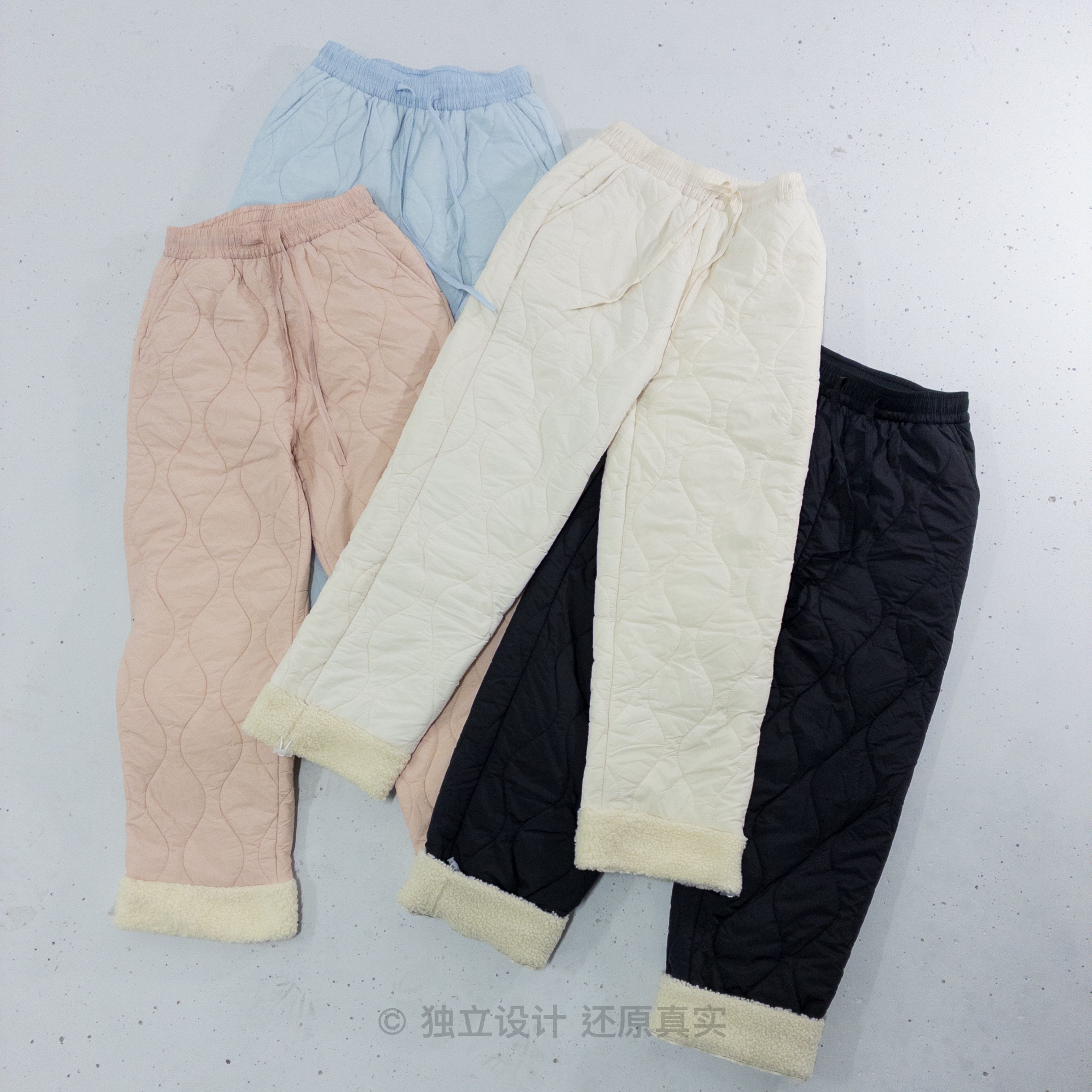 特厚保暖羊羔绒防风阔腿棉裤