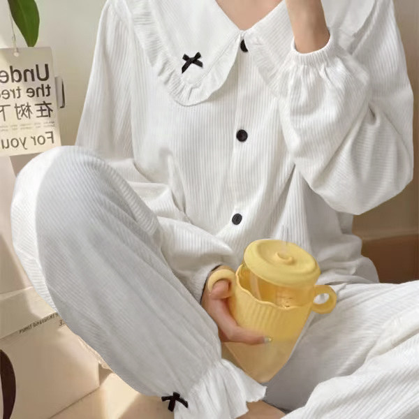 睡衣女春秋季甜美可爱娃娃领蝴蝶结长袖网红同款ins居家服闺蜜装