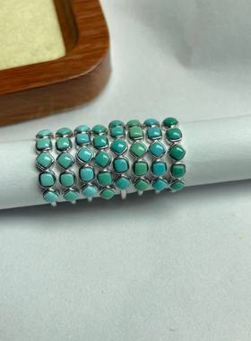 男女通用925银简约镶绿松石戒指