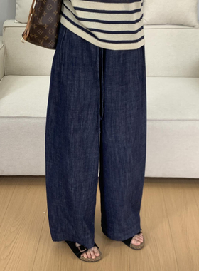 CHIEE 慵懒舒适百搭棉麻牛仔奶奶裤女夏季简约休闲薄款通勤阔腿裤