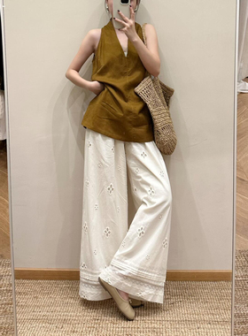 CHIEE 轻薄棉麻裤子女夏简约日常通勤宽松阔腿裤韩系休闲直筒长裤